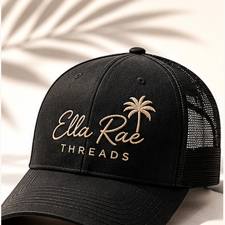 Ella Rae Threads black embroidered trucker hat